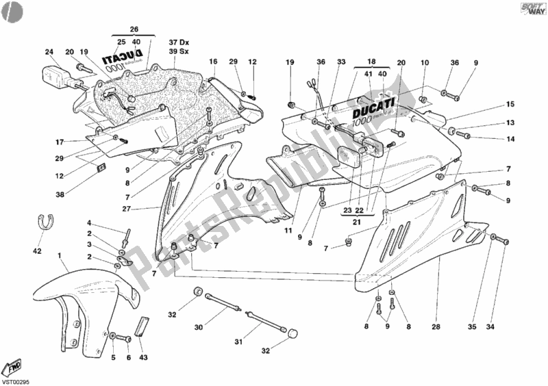 All parts for the Fairing of the Ducati Supersport 1000 SS 2004